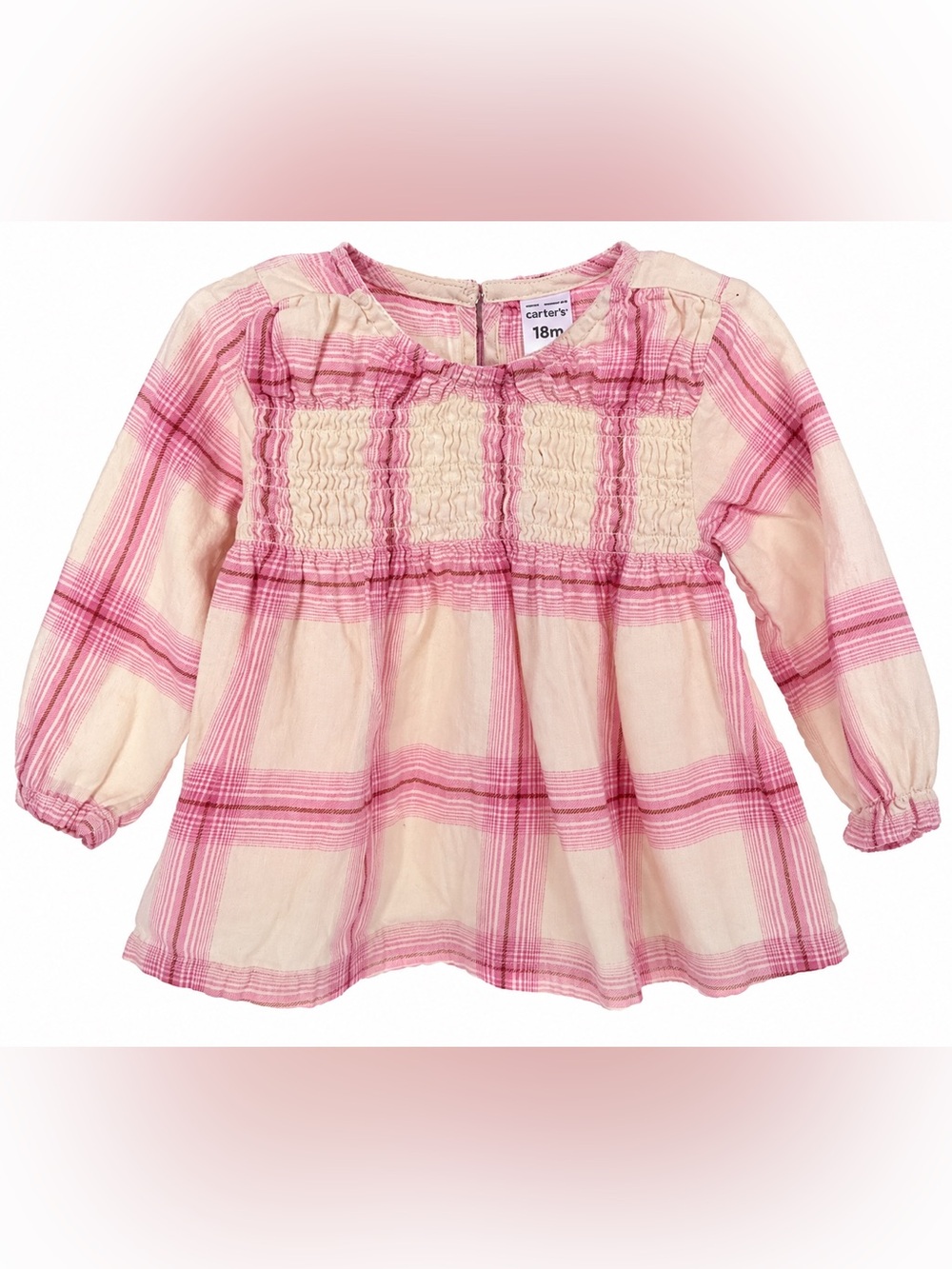 Carter’s Baby Girl Pink Ivory Plaid Smocked Blouse Top 18M